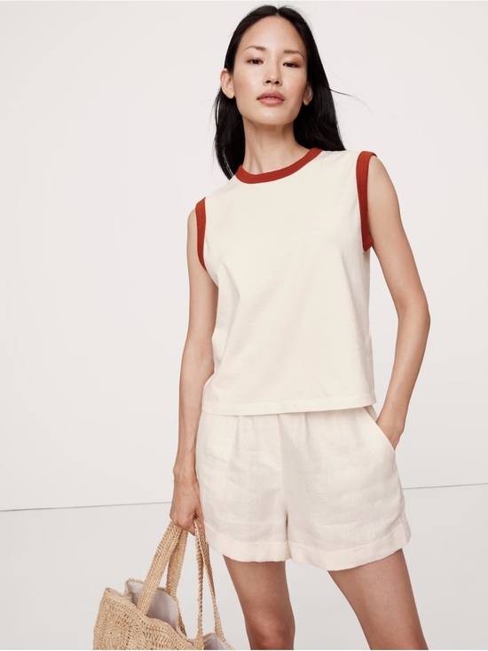 Banana Republic Tops - White Sleeveless Ringer Top with Red Trim